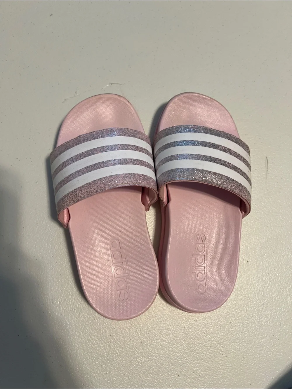 adidas Kids Light Pink Slides with Glitter Rose Straps